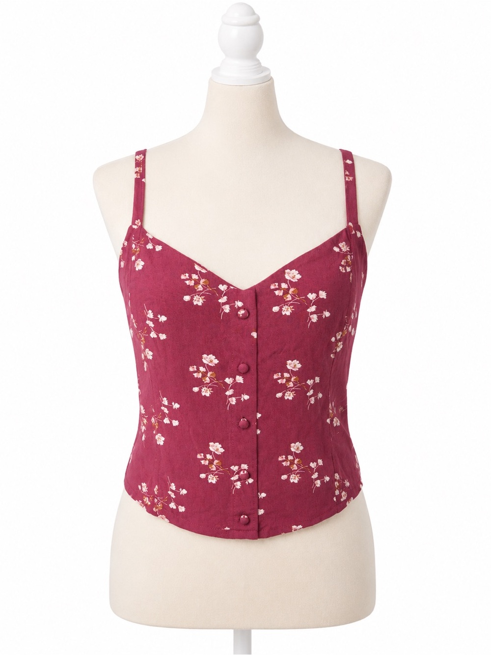 Abercrombie & Fitch Floral Cami Crop Top Pink Smocked Back Y2K Medium